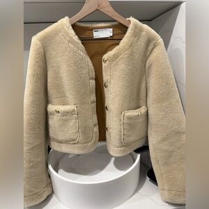 ASOS Design Cream Borg Teddy Jacket Size 2 Oversized Button Front